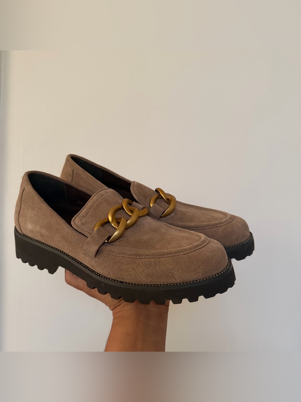 VANELi Zenka Suede Loafers with Gold Chain Accent